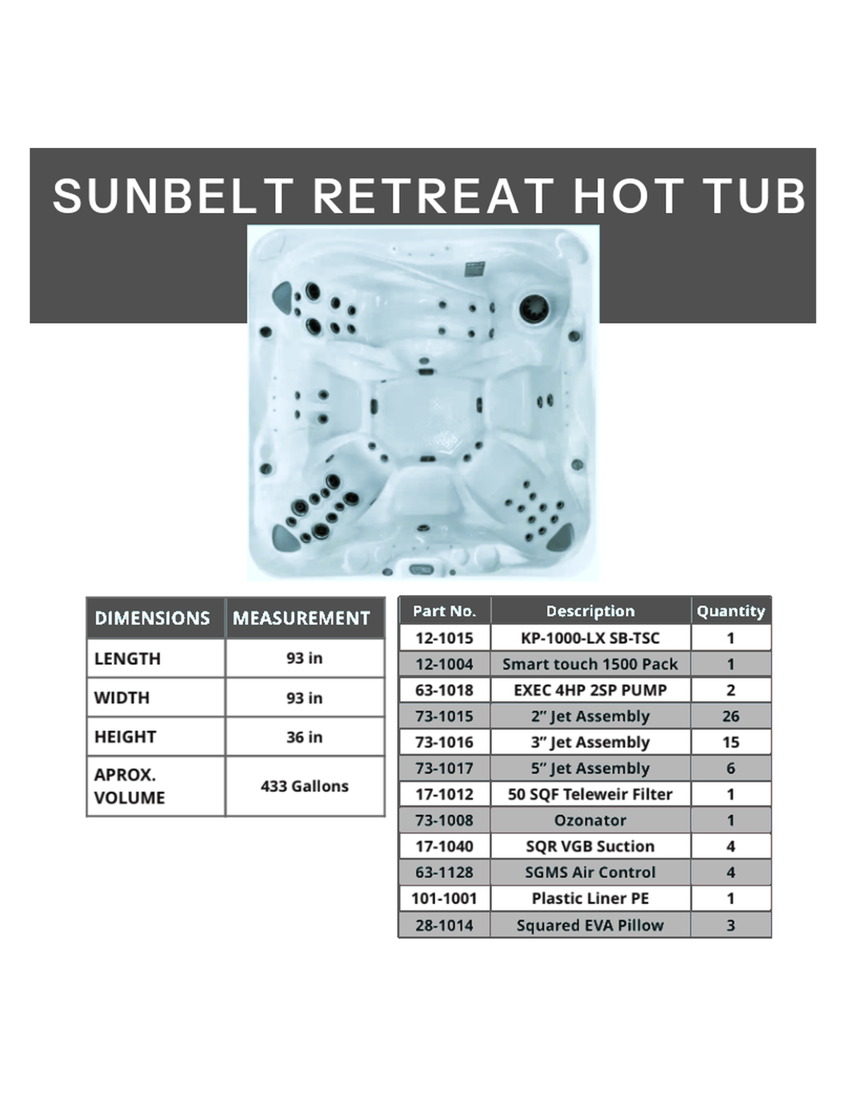 Sunbelt Retreat Hot Tub- Seats 6 - 1 Lounger - 47 Jets