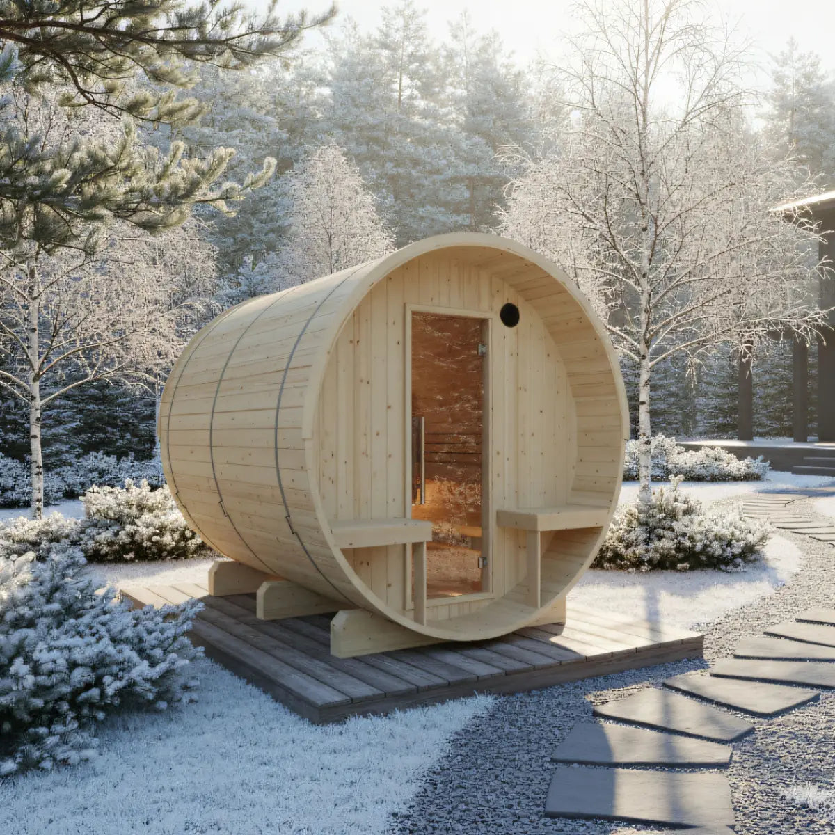 Finnish Barrel Saunas Turku | 6-Person Barrel Sauna with Terrace and WiFi Heater