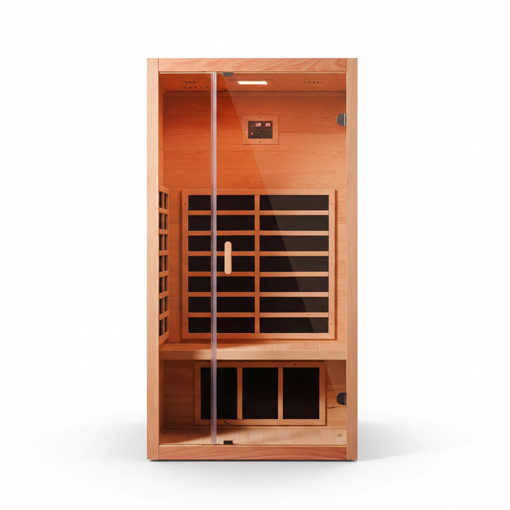 1 Person Extendable FAR Infrared Sauna for Home, Hemlock Wood Low EMF 6 Carbon Heaters Indoor Saunas with LED Lights, Bluetooth Speaker, Digital Control Panel, and Seating Bench