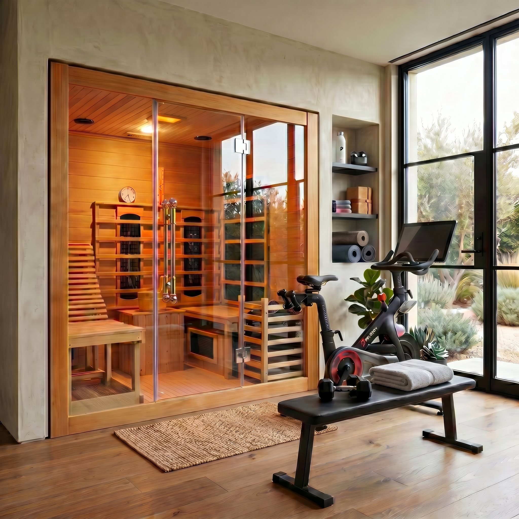 Rövia Oasis 3-Person Hybrid Sauna Room | Indoor Infrared & Traditional Sauna with Lounge Chair, Oxygen Bar & LED Lighting