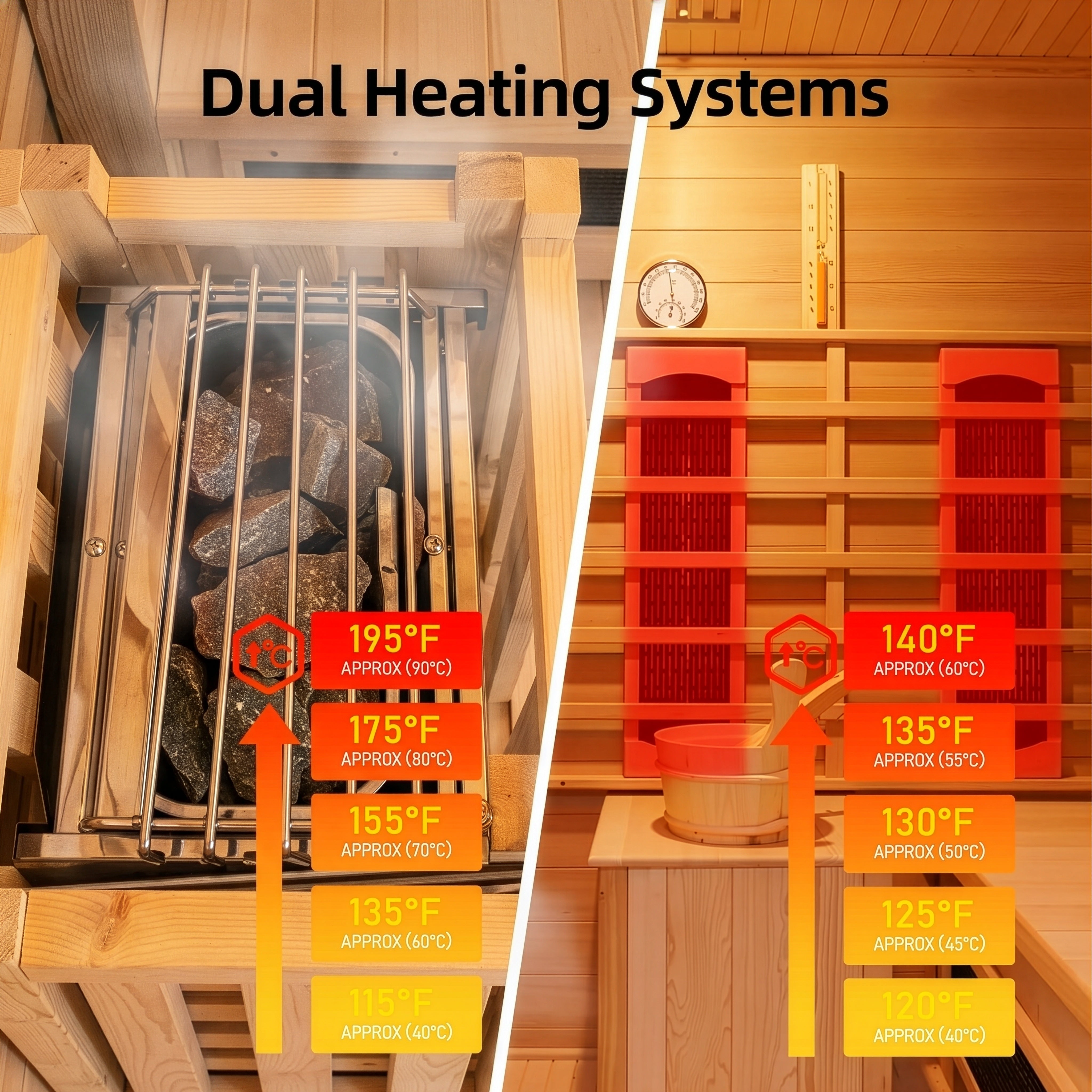 Rövia Oasis 3-Person Hybrid Sauna Room | Indoor Infrared & Traditional Sauna with Lounge Chair, Oxygen Bar & LED Lighting