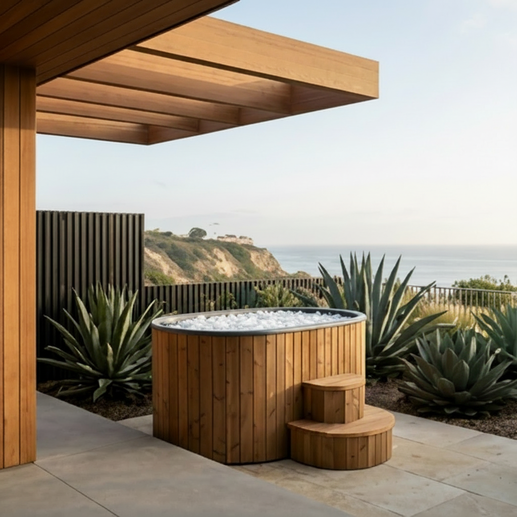 SaunaLife Model S2N/B 2-Person Hot & Cold Immersion Tub | Thermo-Pine Wood, Fiberglass Interior, Outdoor Plunge System