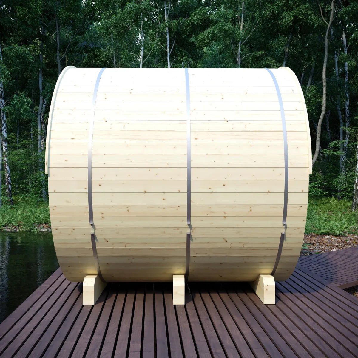 Summer Sale $500 OFF - Finnish Barrel Saunas Helsinki | 4-Person Barrel Sauna with Terrace and WiFi Heater - Forge Recovery