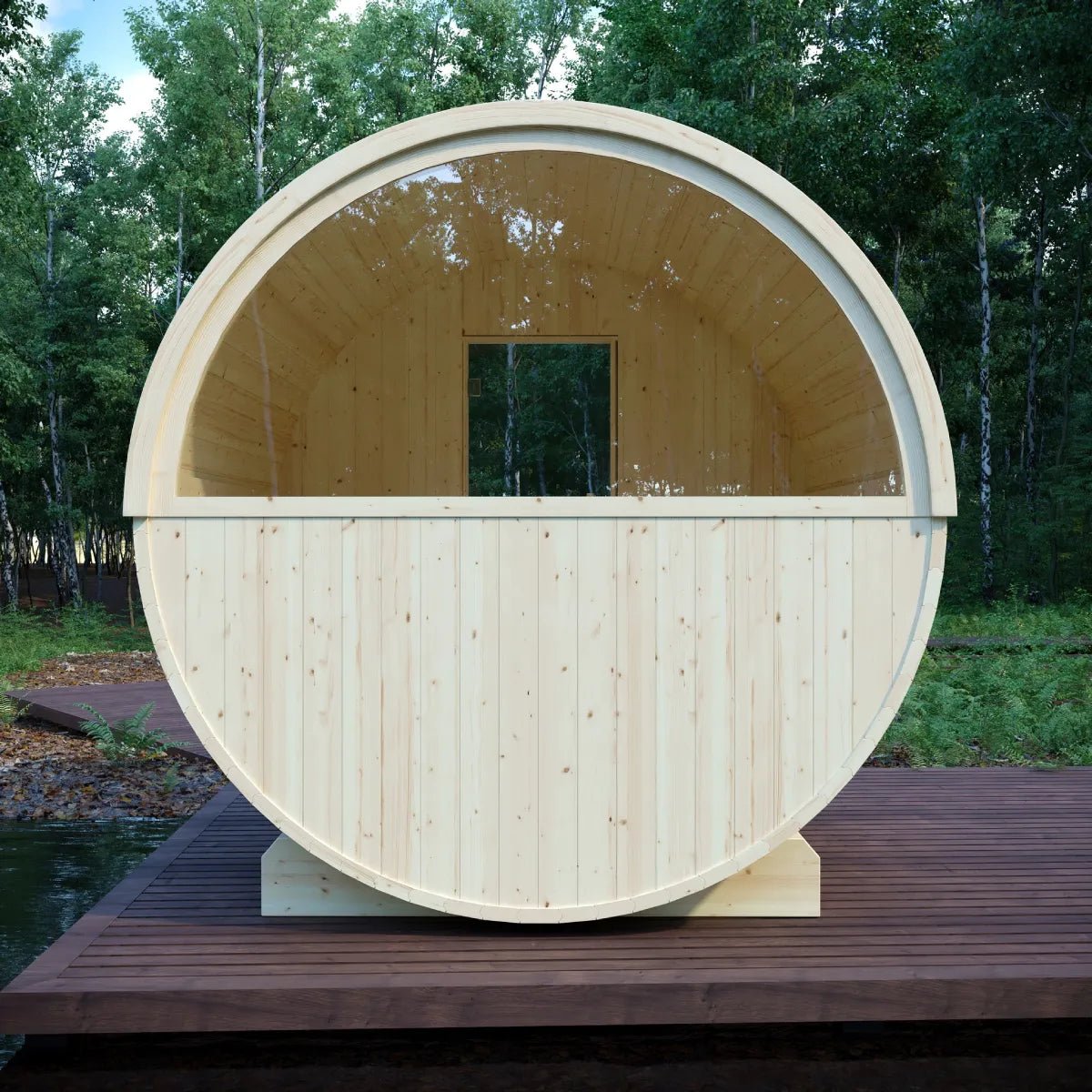 Summer Sale $500 OFF - Finnish Barrel Saunas Helsinki | 4-Person Barrel Sauna with Terrace and WiFi Heater - Forge Recovery
