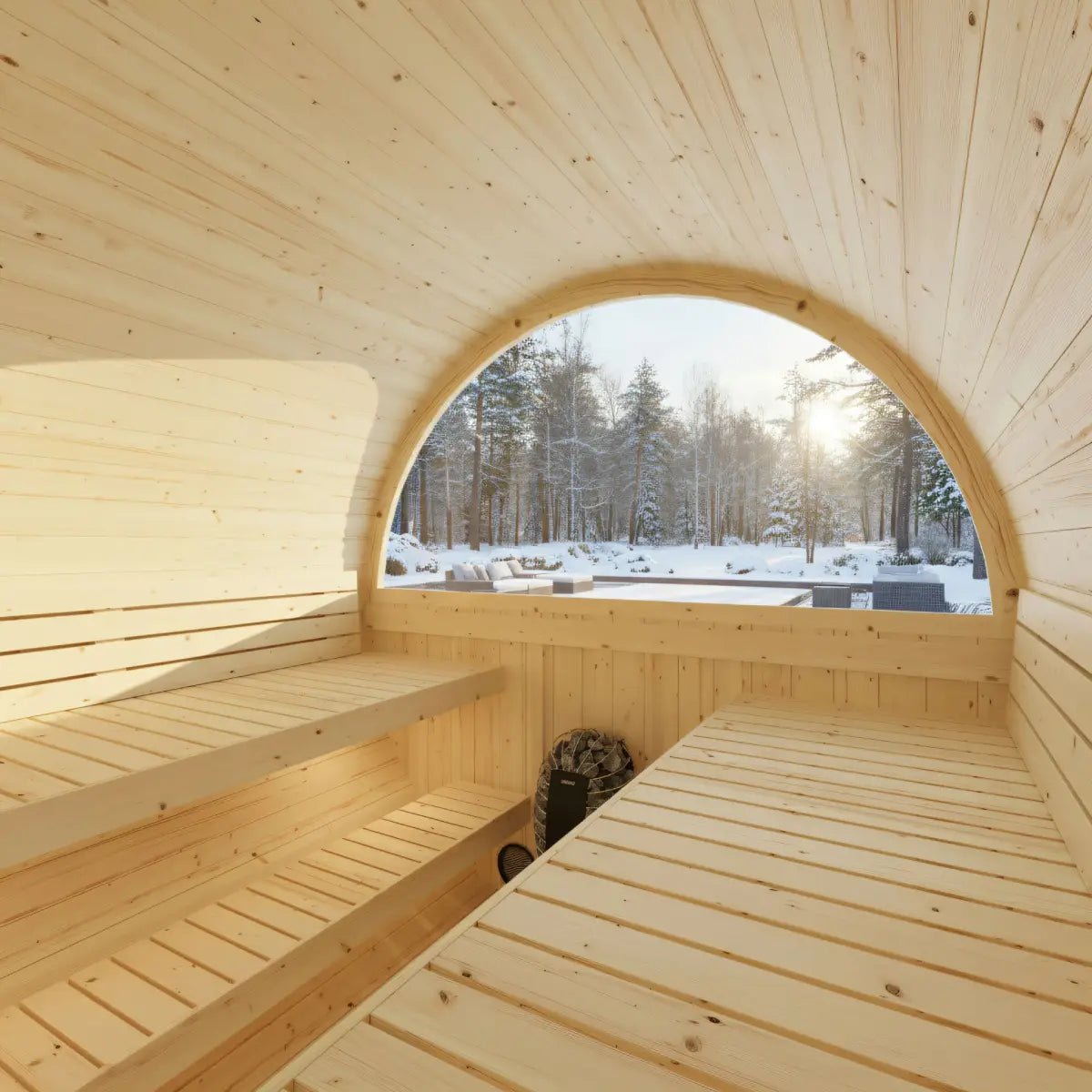 Summer Sale $500 OFF - Finnish Barrel Saunas Turku | 6-Person Barrel Sauna with Terrace and WiFi Heater - Forge Recovery