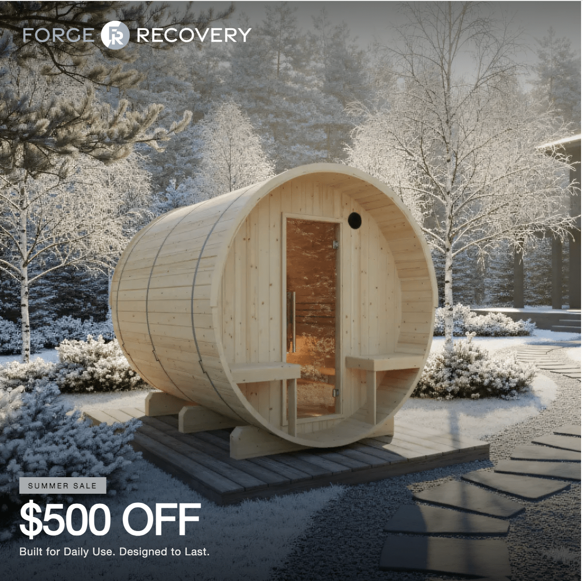 Summer Sale $500 OFF - Finnish Barrel Saunas Turku | 6-Person Barrel Sauna with Terrace and WiFi Heater - Forge Recovery