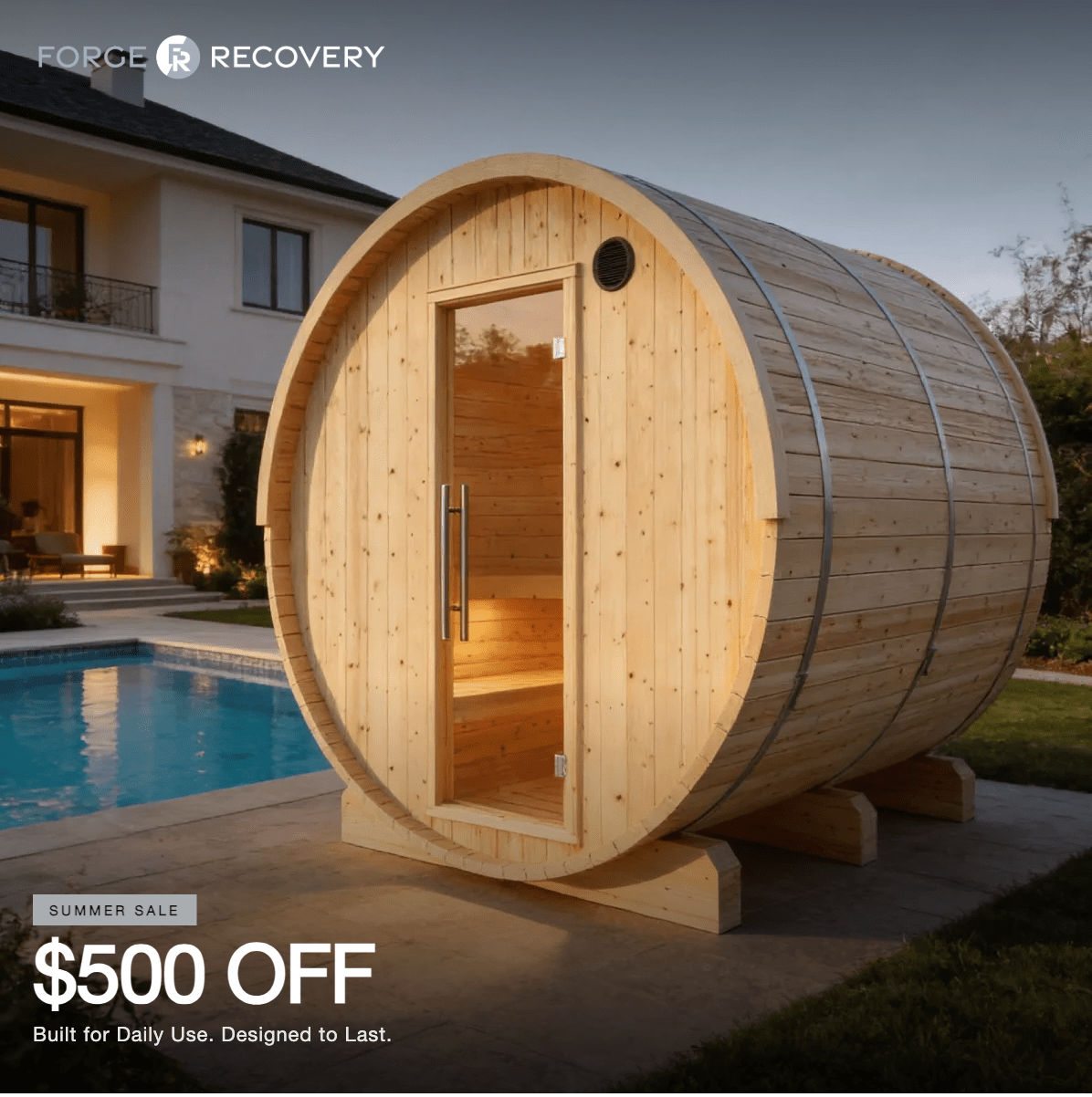Summer Sale $500 OFF - Finnish Barrel Saunas Vassa | 6-Person Barrel Sauna with WiFi Heater - Discount - Forge Recovery