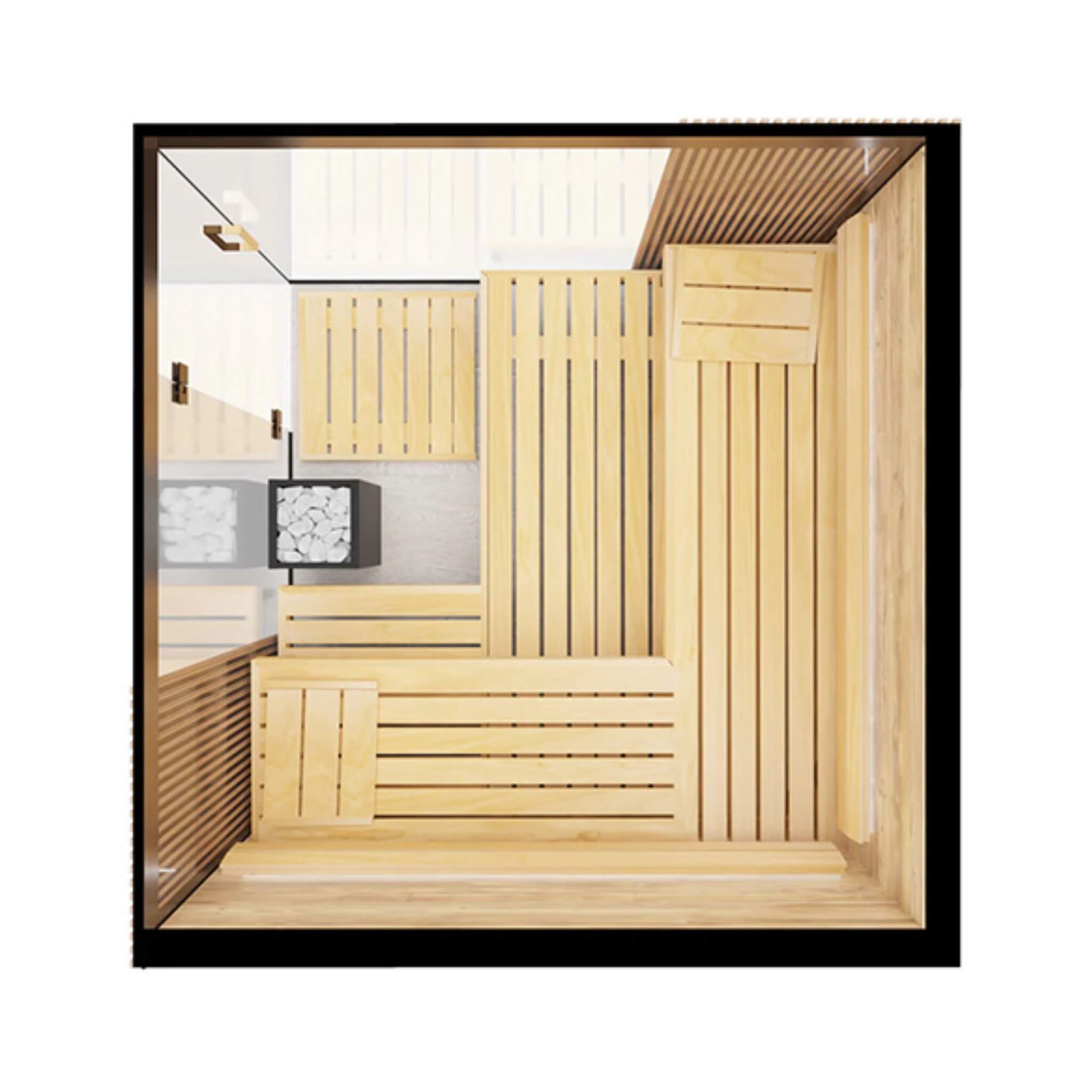 ThermaSol Aalto Indoor Semi Panoramic Glass Sauna Cabin, 4 Person - Forge Recovery