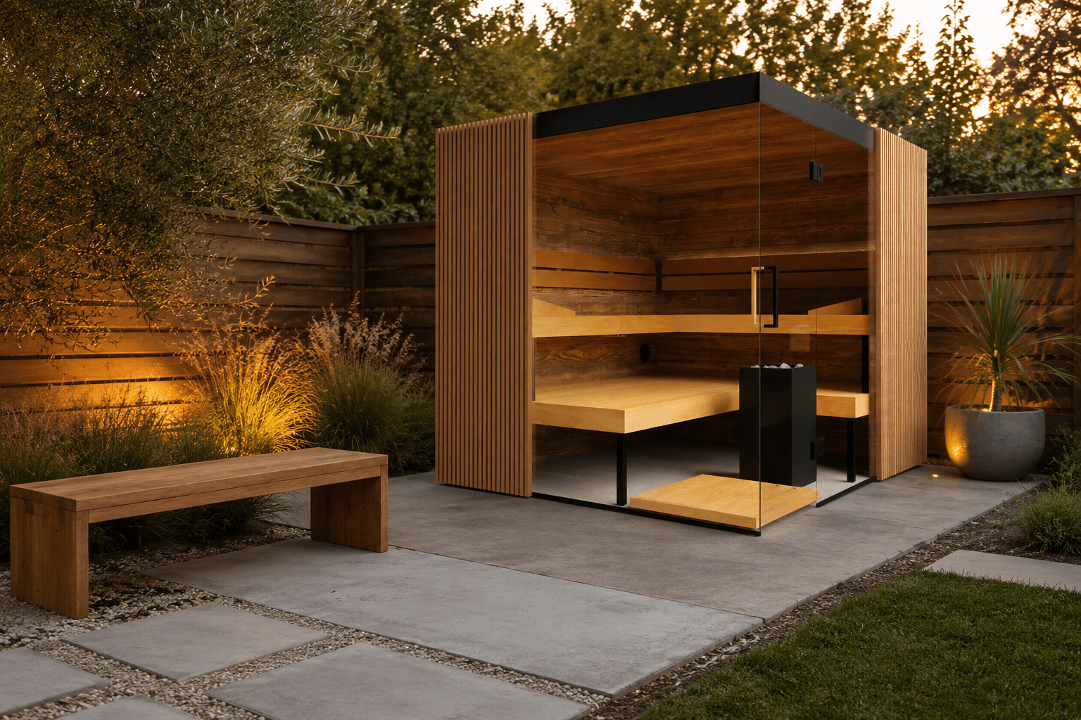 ThermaSol Aalto Indoor Semi Panoramic Glass Sauna Cabin, 4 Person - Forge Recovery