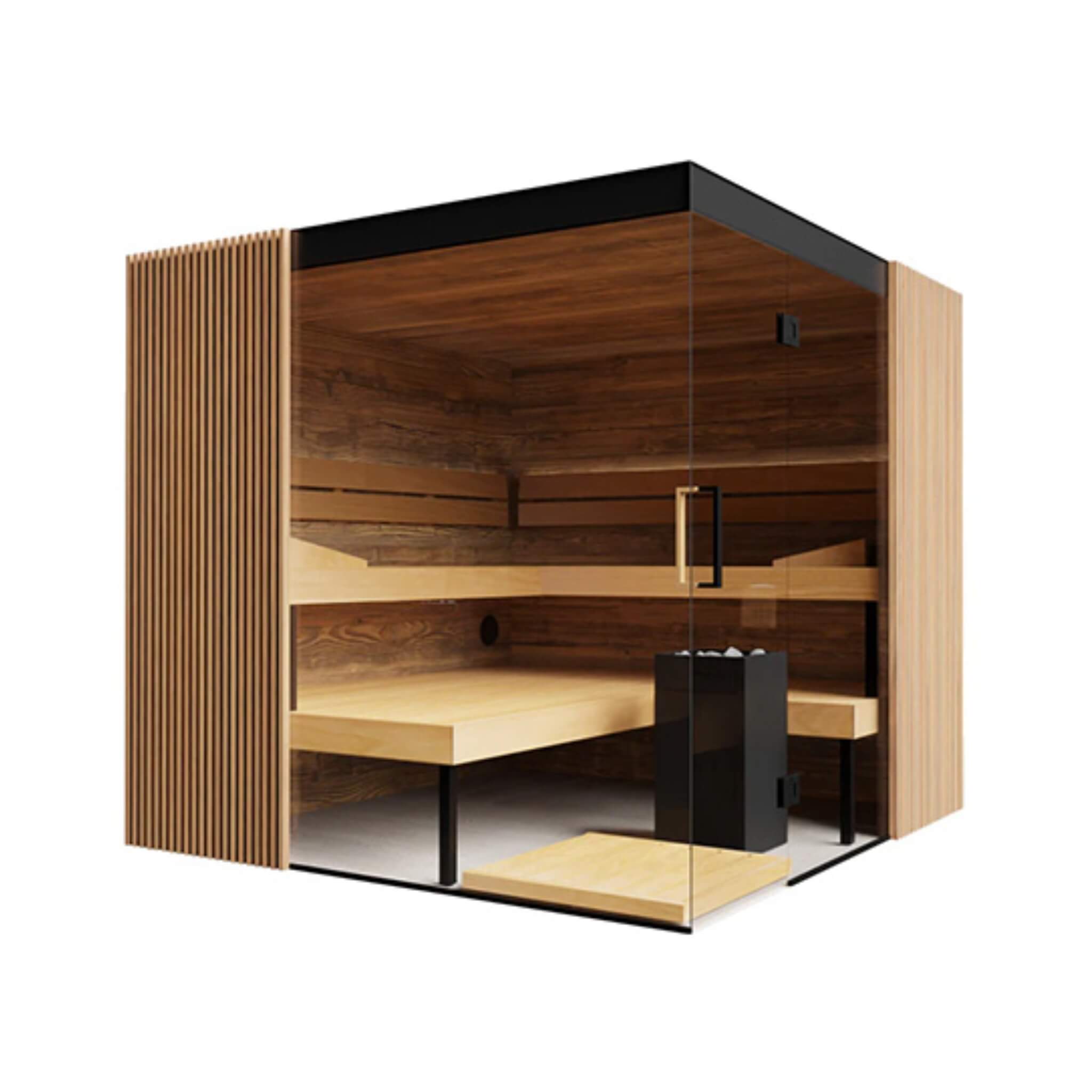 ThermaSol Aalto Indoor Semi Panoramic Glass Sauna Cabin, 4 Person - Forge Recovery