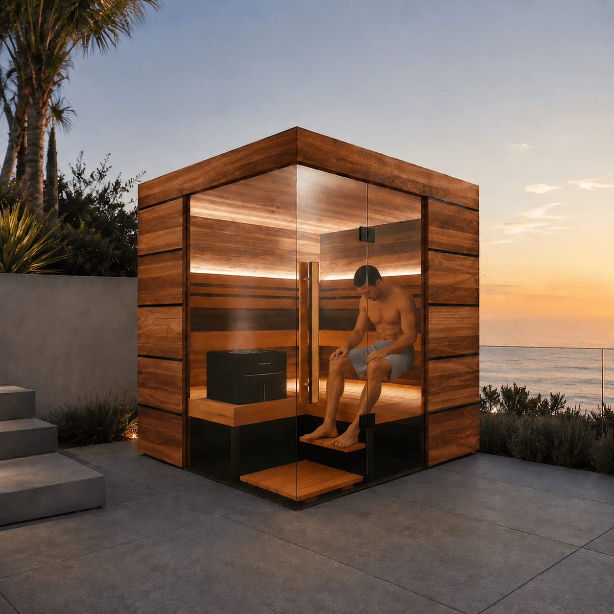 ThermaSol Astra Indoor Semi Panoramic Glass Sauna Cabin, 4 Person - Forge Recovery