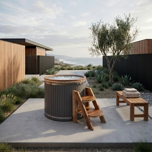 ALEKO 118 Gallon Cold Plunge Tub | Stainless Steel Interior, Cedar Step, Insulated Cover, Vertical Outdoor Ice Bath