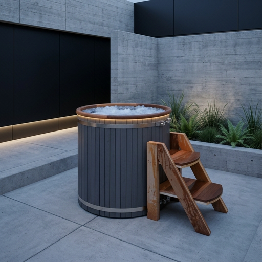 ALEKO 118 Gallon Cold Plunge Tub | Stainless Steel Interior, Cedar Step, Insulated Cover, Vertical Outdoor Ice Bath