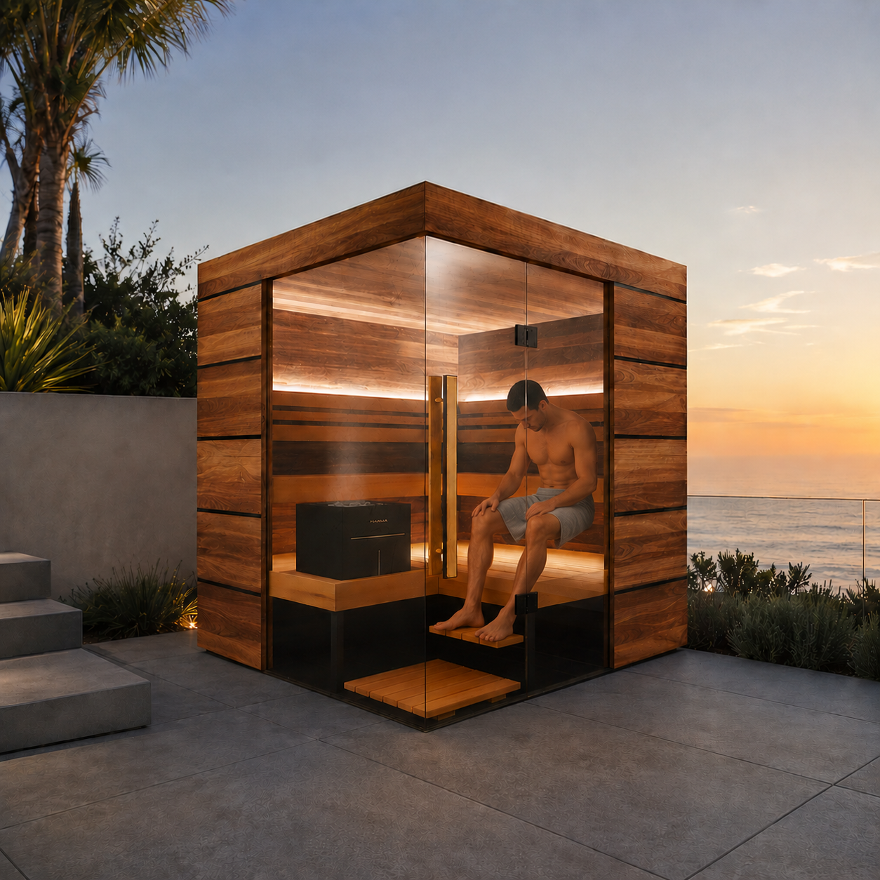 ThermaSol Astra Indoor Semi Panoramic Glass Sauna Cabin, 4 Person
