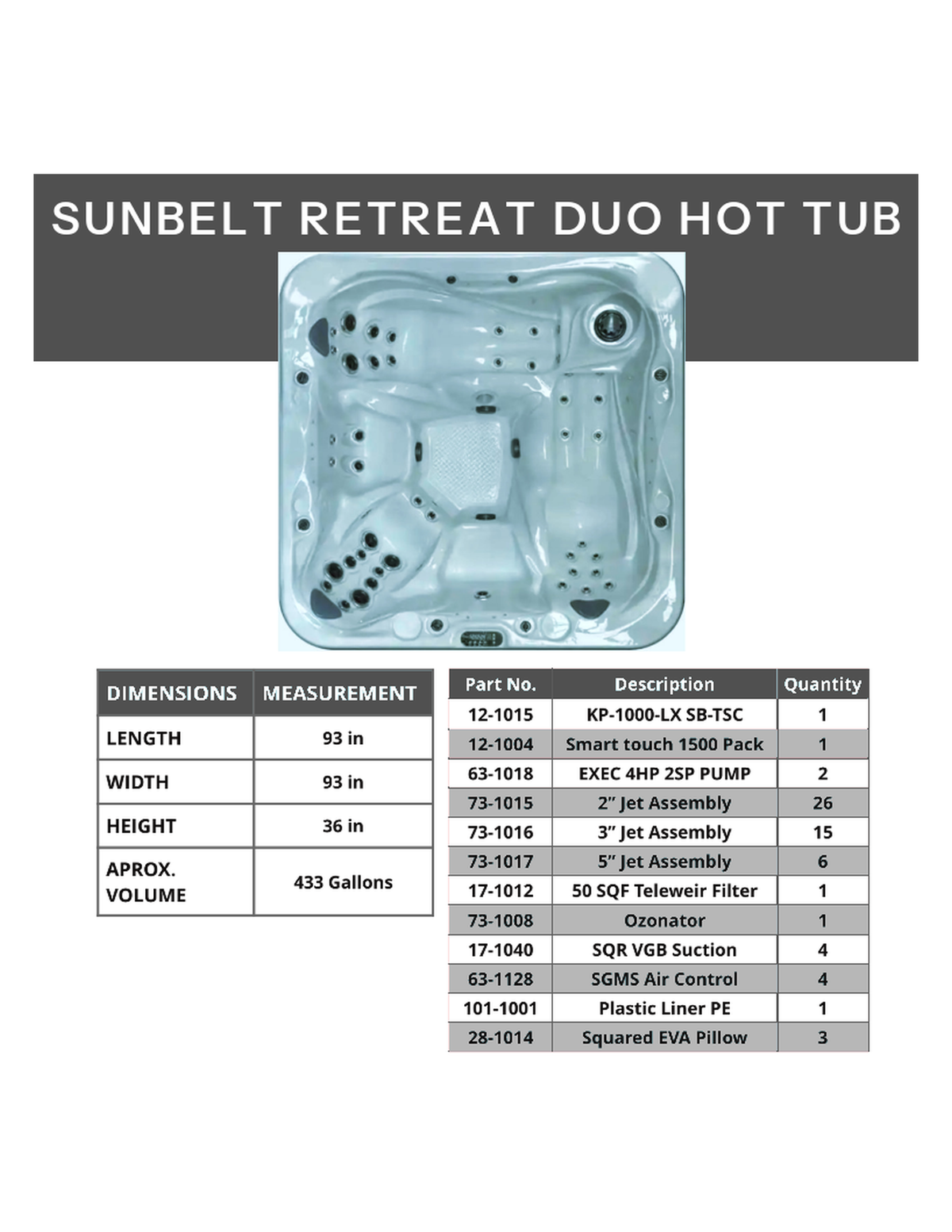 Sunbelt Retreat Duo Hot Tub - Seats 5 - 2 Lounger - 47 Jets