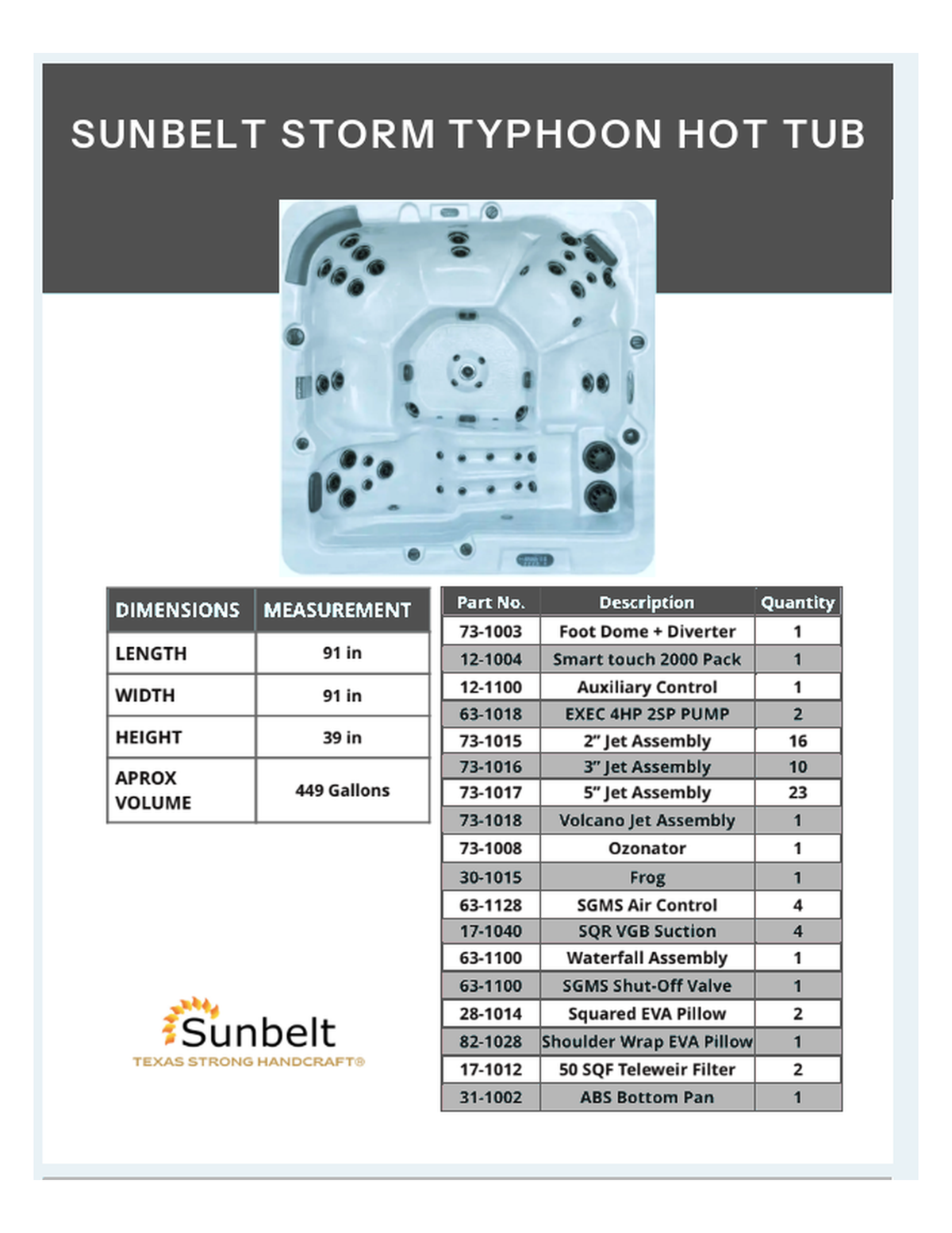Sunbelt Storm Series Typhoon Hot Tub - Seats 6 - 1 Lounge - 50 Jets
