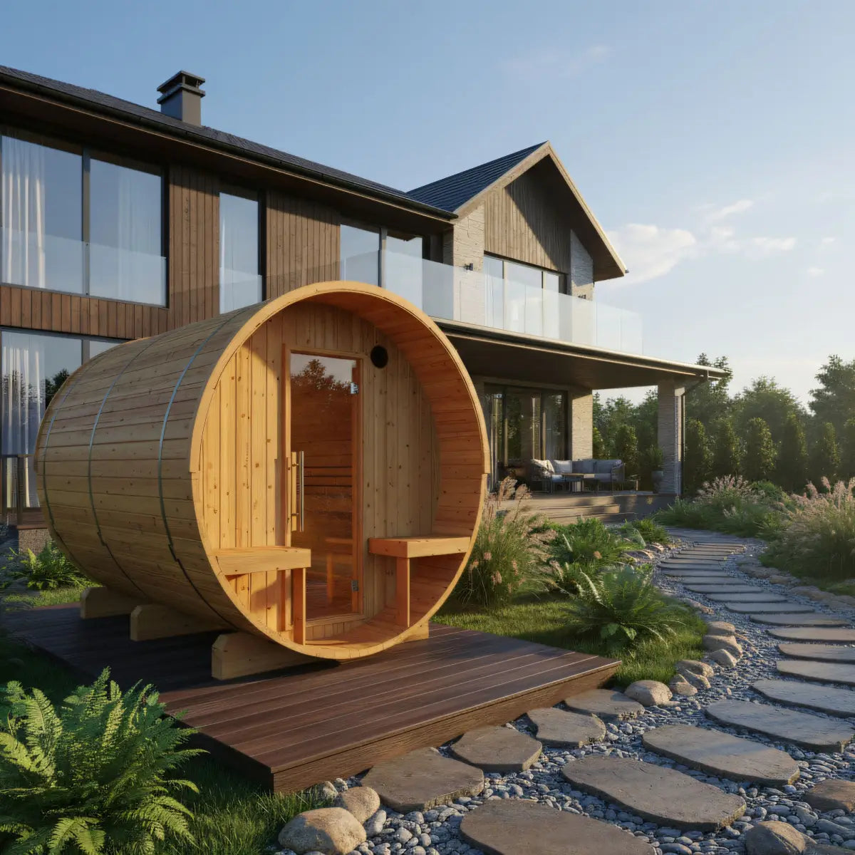 Finnish Barrel Saunas Turku | 6-Person Barrel Sauna with Terrace and WiFi Heater
