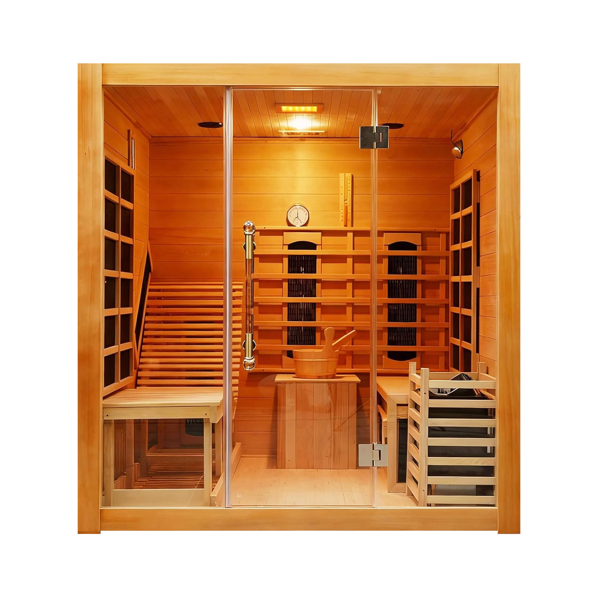 Rövia Oasis 3-Person Hybrid Sauna Room | Indoor Infrared & Traditional Sauna with Lounge Chair, Oxygen Bar & LED Lighting