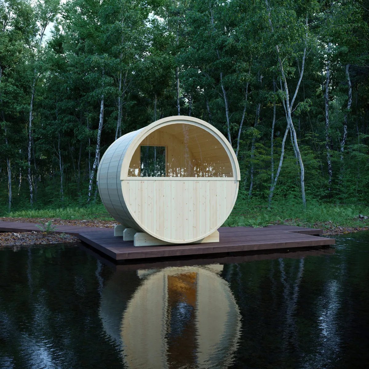 Summer Sale $500 OFF - Finnish Barrel Saunas Helsinki | 4-Person Barrel Sauna with Terrace and WiFi Heater - Forge Recovery