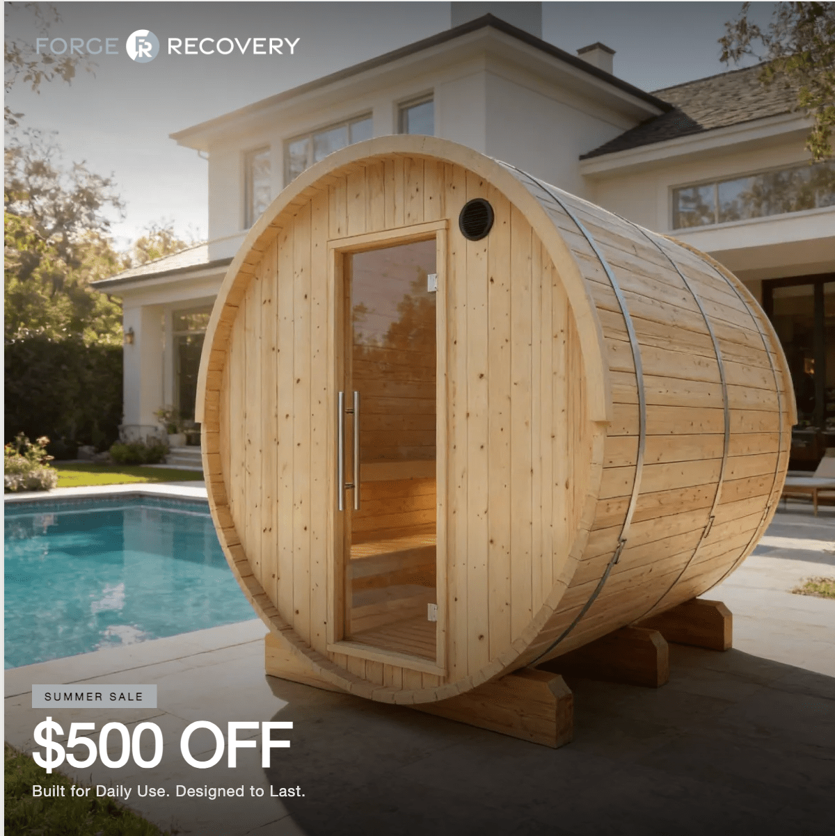 Summer Sale $500 OFF - Finnish Barrel Saunas Tampere | 4-Person Barrel Sauna with WiFi Heater - Forge Recovery
