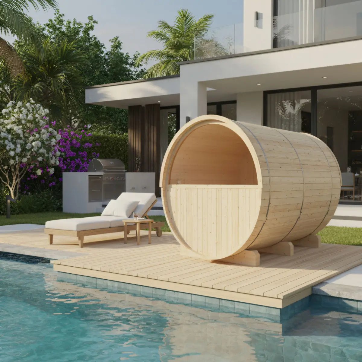 Summer Sale $500 OFF - Finnish Barrel Saunas Turku | 6-Person Barrel Sauna with Terrace and WiFi Heater - Forge Recovery