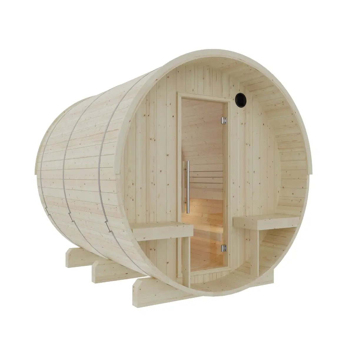 Summer Sale $500 OFF - Finnish Barrel Saunas Turku | 6-Person Barrel Sauna with Terrace and WiFi Heater - Forge Recovery