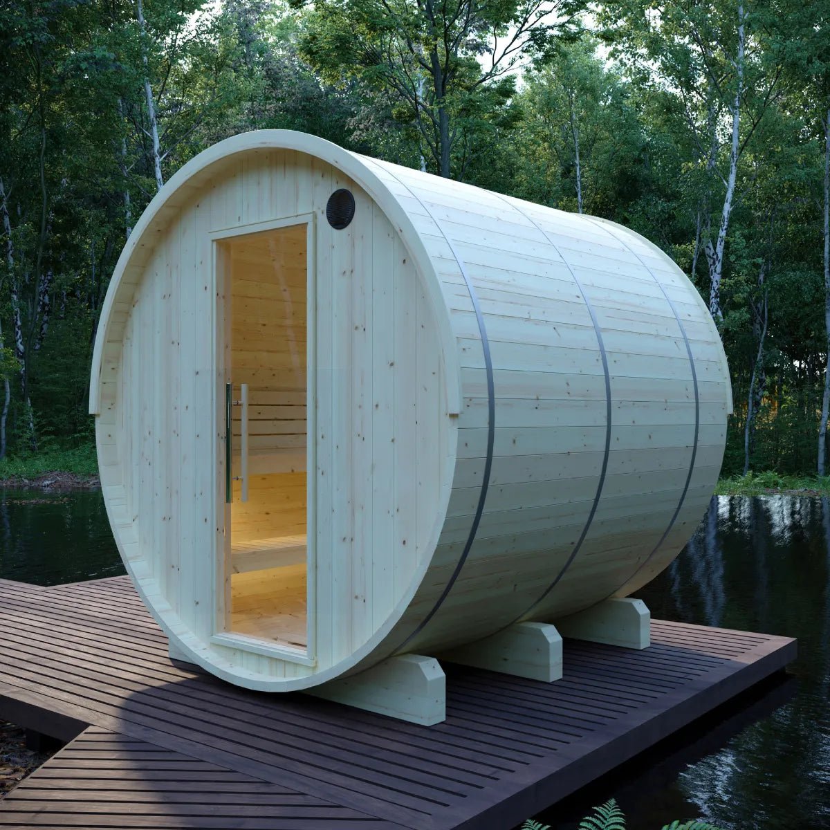 Summer Sale $500 OFF - Finnish Barrel Saunas Vassa | 6-Person Barrel Sauna with WiFi Heater - Discount - Forge Recovery