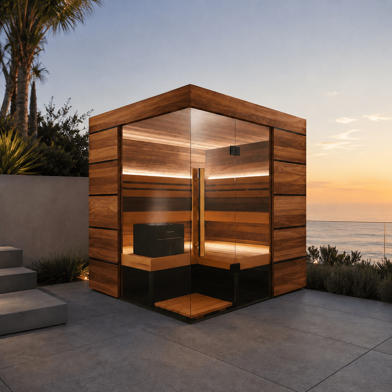 ThermaSol Astra Indoor Semi Panoramic Glass Sauna Cabin, 4 Person - Forge Recovery