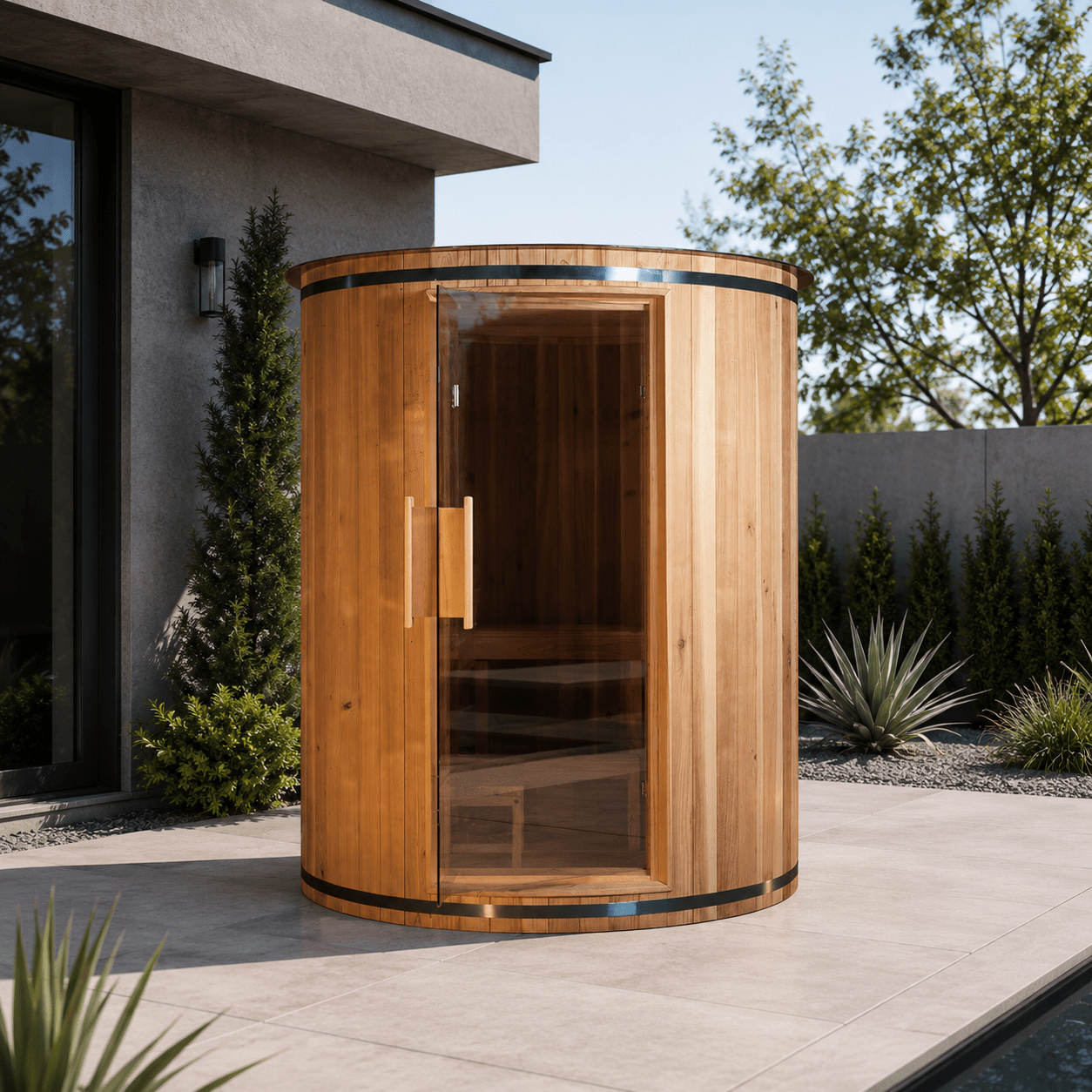 Thermora Barcelona 4-Person Vertical Barrel Sauna | 78” Cedar Wood Outdoor Sauna with 6kW Heater - Forge Recovery
