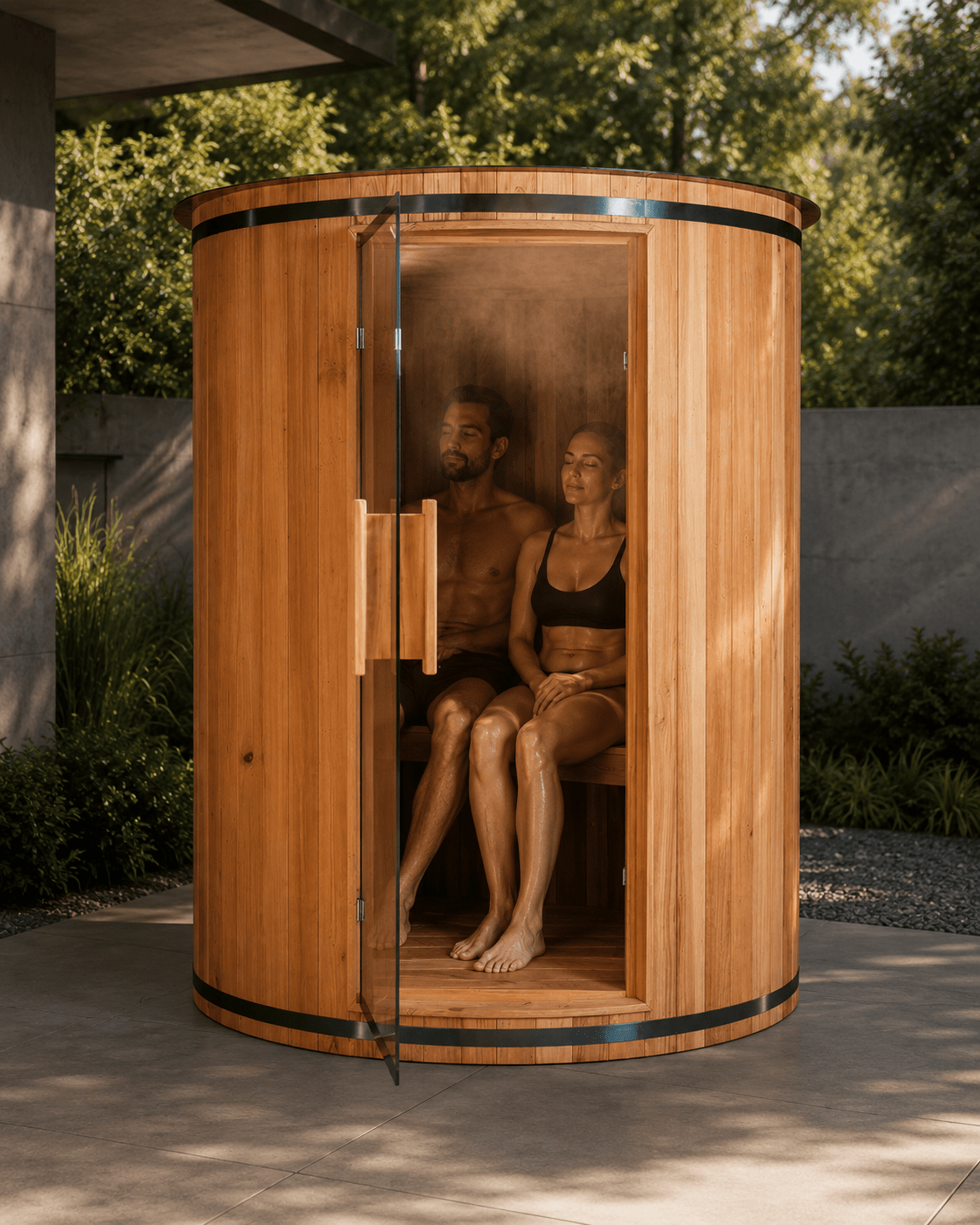 Thermora Barcelona 4-Person Vertical Barrel Sauna | 78” Cedar Wood Outdoor Sauna with 6kW Heater - Forge Recovery